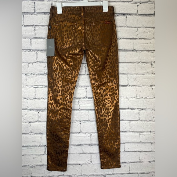7 For All Mankind Metallic Gold & Brown Animal Print Leopard Skinny Jeans size 6 - Picture 6 of 16